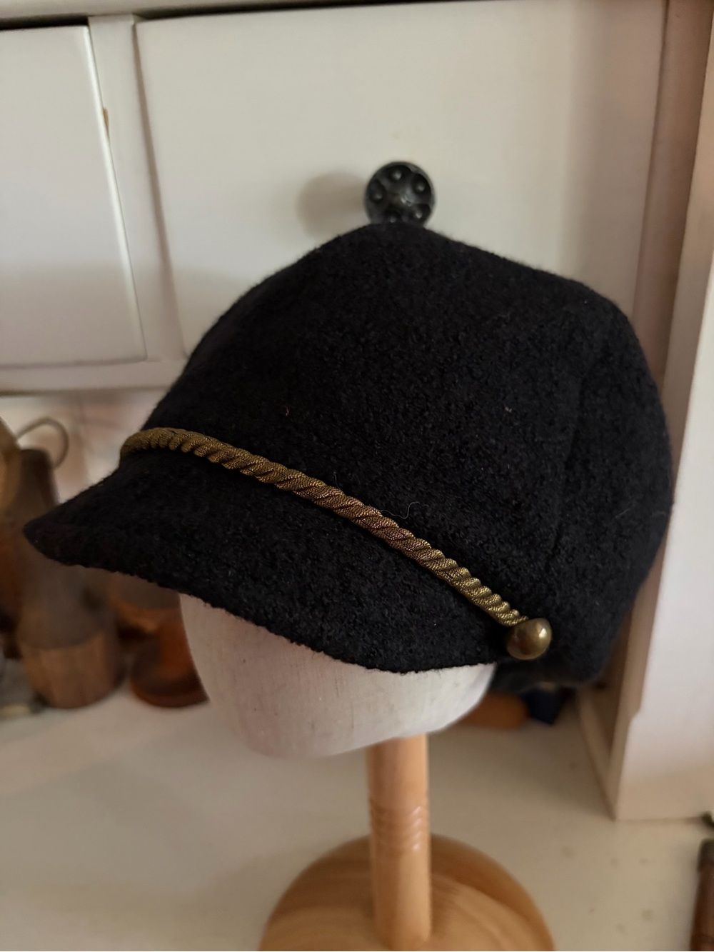 Eugenia Kim Black Wool Marina Cap with Brass Accent - Men Accessories